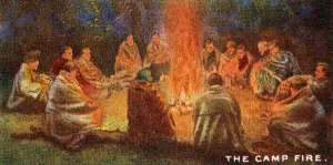 Scouts round a Camp Fire, 1929 (colour litho) Scouts round a Camp Fire, 1929 (colour litho)
