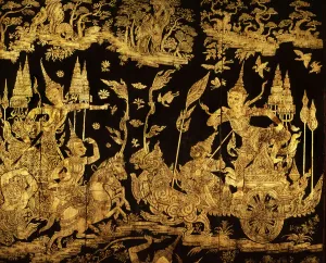 Detail of a screen with a scene from the Ramakien (Ramayana) Detail of a screen with a scene from the Ramakien (Ramayana)
