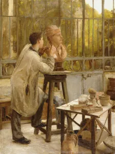 Artists Studio Gallery: A Sculptor in his Studio, (oil on canvas)