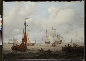 Sea-piece with a Dutch man-of-war, before 1708 (oil on canvas) Sea-piece with a Dutch man-of-war, before 1708 (oil on canvas)