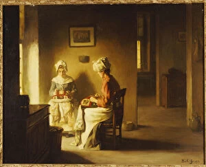 Household Chore Gallery: Seamstresses in an Interior (oil on canvas)