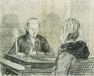 A Seated Couple, the Lady seen from Behind, playing Backgammon by Candlelight A Seated Couple, the Lady seen from Behind, playing Backgammon by Candlelight