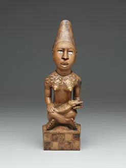 Africa Gallery: Seated female figure with child (pfemba) Yombe Group, Kongo Peoples (wood, glass or mica & stain)