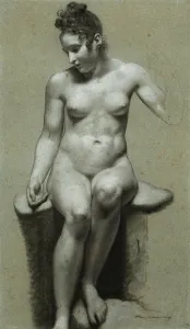 A Seated Female Nude, (black and white chalk on blue paper) A Seated Female Nude, (black and white chalk on blue paper)