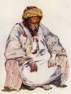 Sheepskin Coat Gallery: Seated figure of Syrian Shepherd in Sheepskin Coat (colour litho)