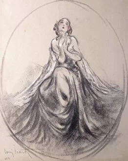 Hands Clasped Gallery: A Seated Lady in Theatrical Pose, (charcoal and chalk)