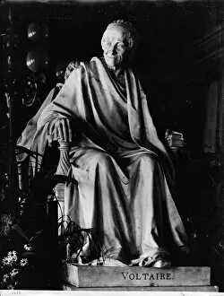 Seated sculpture of Voltaire (1694-1778) (marble) (b/w photo)