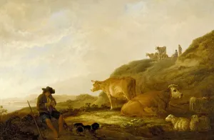 Seated Shepherd with Cows and Sheep in a Meadow, 1644 (oil on oak panel) Seated Shepherd with Cows and Sheep in a Meadow, 1644 (oil on oak panel)