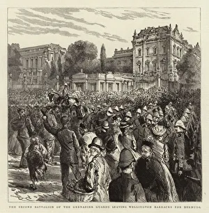 Wellington Barracks Gallery: The Second Battalion of the Grenadier Guards leaving Wellington Barracks for Bermuda (engraving)