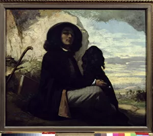 Self-portrait with his dog by Gustave Courbet (1819-1877) 1842