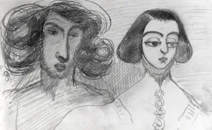 Self Portrait with George Sand (1804-76) (pencil on paper) (b/w photo) Self Portrait with George Sand (1804-76) (pencil on paper) (b/w photo)