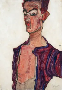 Grimace Gallery: Self-Portrait, Grimacing - Schiele, Egon (1890-1918) - 1910 - Gouache on paper - 45, 3x30