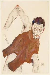 Self portrait in a jerkin with right elbow raised, 1914 (gouache Self portrait in a jerkin with right elbow raised, 1914 (gouache