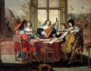 The five senses: hearing A group of nobility people united to play music and sing The five senses: hearing A group of nobility people united to play music and sing