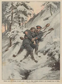 Serbian officer who protects with his body and rescues a frosted colleague by slipping in his... (colour litho) Serbian officer who protects with his body and rescues a frosted colleague by slipping in his... (colour litho)