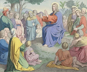 The Sermon on the Mount (coloured engraving)