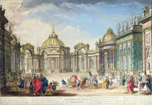 Set Design for the Exterior of Apollo's Palace, published in Paris Set Design for the Exterior of Apollo's Palace, published in Paris