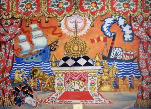 Set design for The Flea, by Yevgeny Zamyatin, 1925 (tempera on wood) Set design for The Flea, by Yevgeny Zamyatin, 1925 (tempera on wood)