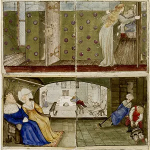 A set of sixteen tiles arranged in pairs to form eight illustrations of the ' A set of sixteen tiles arranged in pairs to form eight illustrations of the '