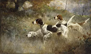 Bobbed Hair Gallery: The Setters Three, Bob, Bill and Ginger on a triple point, 1927 (oil on canvas)