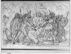 Seven chiefs taking an oath in front of Thebes (graphite pencil on paper) (b/w photo) Seven chiefs taking an oath in front of Thebes (graphite pencil on paper) (b/w photo)