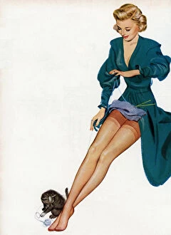 Feline Collection: Sexy Woman Showing Off Her Nylons, 1949 (screen print)
