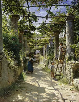 Images Dated 11th February 2012: In the Shadow of an Italian Pergola, A Warm Afternoon in Anacapri, 1884 (oil on canvas)