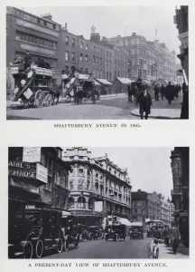 Shaftesbury Avenue Gallery: Shaftesbury Avenue in 1905; A present-day view of Shaftesbury Avenue (b / w photo)