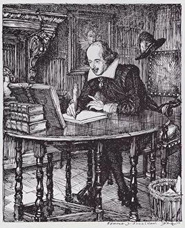 Shakespeare in his study (litho)
