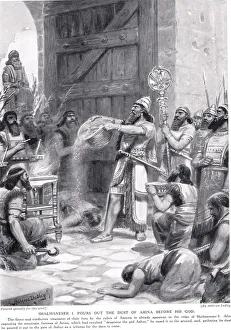 Shalmaneser I pours out the dust of Arina before his god Ashur, illustration from Hutchinson' Shalmaneser I pours out the dust of Arina before his god Ashur, illustration from Hutchinson'