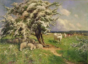 Sheep and cattle in a landscape (oil on canvas) Sheep and cattle in a landscape (oil on canvas)