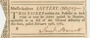 Sheet of Lottery Tickets, Massachusetts Lottery, 1781 (litho) (detail of 908542) Sheet of Lottery Tickets, Massachusetts Lottery, 1781 (litho) (detail of 908542)