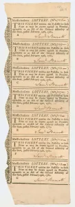 Sheet of Lottery Tickets, Massachusetts Lottery, 1781 (litho) Sheet of Lottery Tickets, Massachusetts Lottery, 1781 (litho)