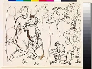 Art History Gallery: Sheet of studies caricaturing the post-Raphaelesque style, 1853 (pen & ink on paper)