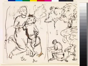 Sheet of studies caricaturing the post-Raphaelesque style, 1853 (pen & ink on paper) Sheet of studies caricaturing the post-Raphaelesque style, 1853 (pen & ink on paper)