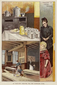 Shelter for the homeless poor in the East End of London, late 19th Century (chromolitho)