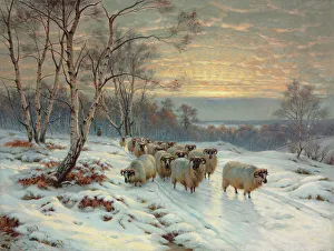 A shepherd with his flock in a winter landscape (oil on canvas) A shepherd with his flock in a winter landscape (oil on canvas)