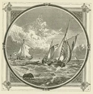 A ship aground, is a beacon at sea (engraving)