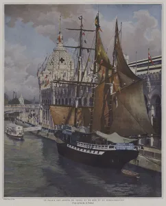 The ship Terre-Neuvien and the Palais des Armees de Terre et de Mer The ship Terre-Neuvien and the Palais des Armees de Terre et de Mer
