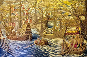The ships and the barkage - Detail of the conquete of Tunis (Tunisia) - Tapestry by Francisco The ships and the barkage - Detail of the conquete of Tunis (Tunisia) - Tapestry by Francisco