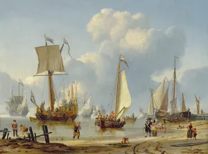 Ships in Calm Water with Figures by the Shore Ships in Calm Water with Figures by the Shore