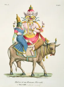 Shiva and Parvati, engraved by de Marlet (colour litho) Shiva and Parvati, engraved by de Marlet (colour litho)