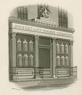 Shop front of Godfrey and Cooke, Chemists, Conduit Street, London (engraving)