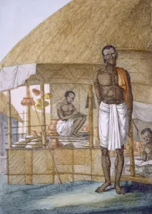Shopkeeper selling pots, bananas and grains, from The Hindus Shopkeeper selling pots, bananas and grains, from The Hindus