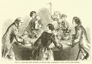 Showing the manner in which the operators stand round the table (engraving)