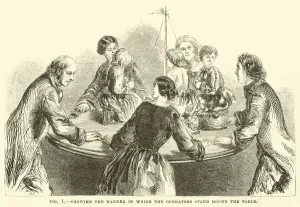 Showing the manner in which the operators stand round the table (engraving) Showing the manner in which the operators stand round the table (engraving)