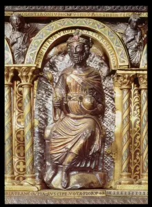 Shrine of Emperor Charlemagne (742-814), detail of Henri IV (1050-1106 Shrine of Emperor Charlemagne (742-814), detail of Henri IV (1050-1106