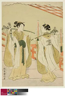 Shrine Maidens Onami and Ohatsu Dancing at Yushima Tenjin Shrine, c Shrine Maidens Onami and Ohatsu Dancing at Yushima Tenjin Shrine, c