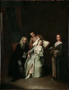 The sick woman Visit of the doctor taking the pulse of the sick Painting by Pietro Longhi The sick woman Visit of the doctor taking the pulse of the sick Painting by Pietro Longhi
