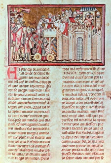 Siege and assault of the city of Belina, defended by King Aynart, from the manuscript